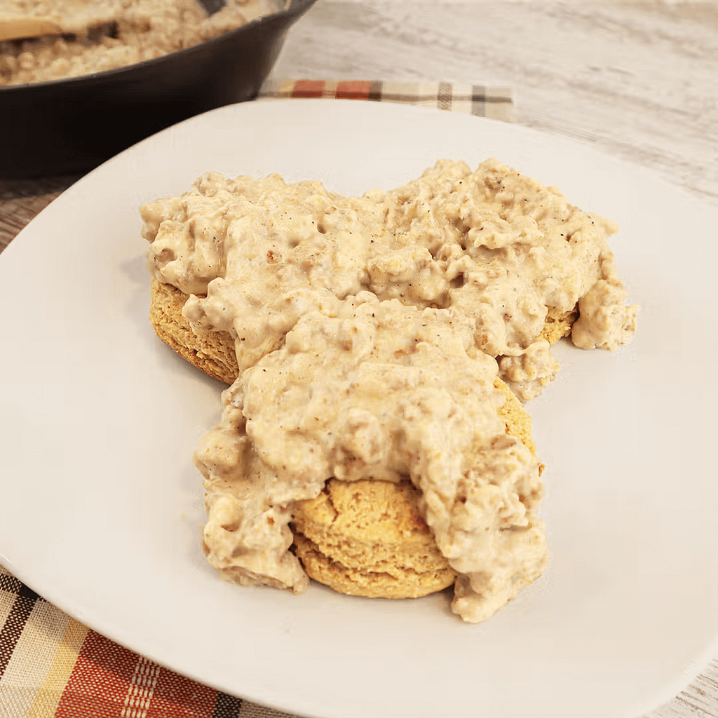 Biscuits and Sausage Gravy Made with Fresh Milled Flour