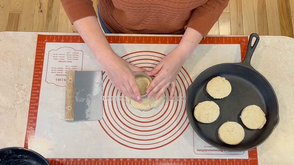 Cutting biscuits made with fresh milled flour.