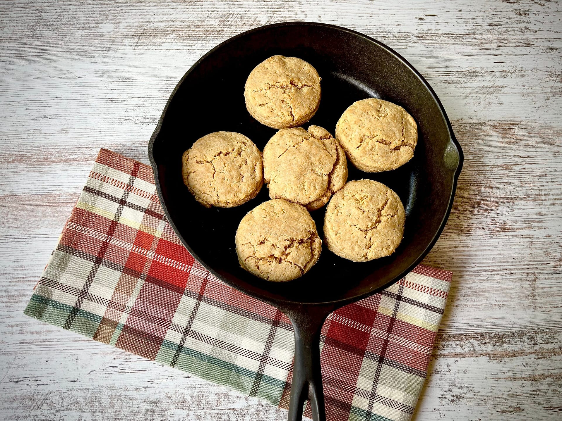 Biscuits made with fresh milled flour in cast iron skillet.