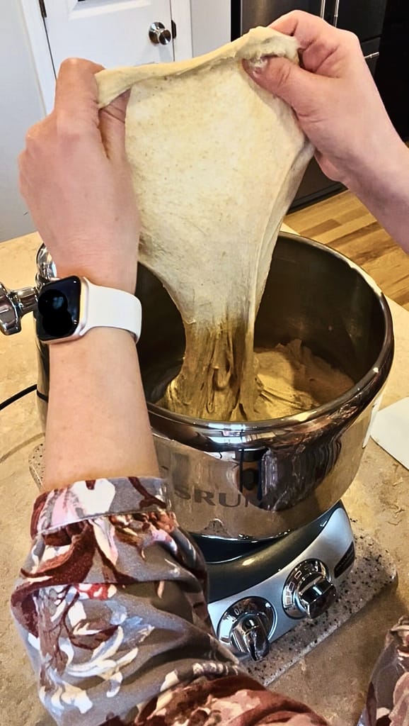 bread dough windowpane with ankarsrum mixer